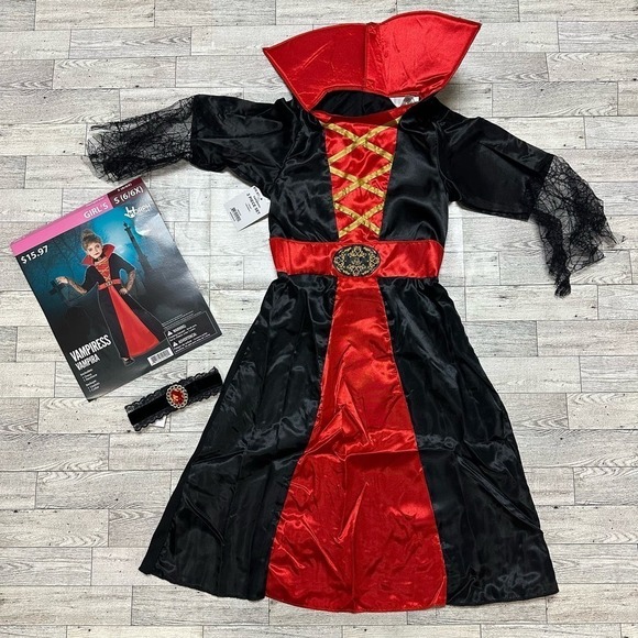 Morph Costumes | Vampiress Dress Set | Size Girls S(6/6X) | Black & Red - Picture 1 of 2